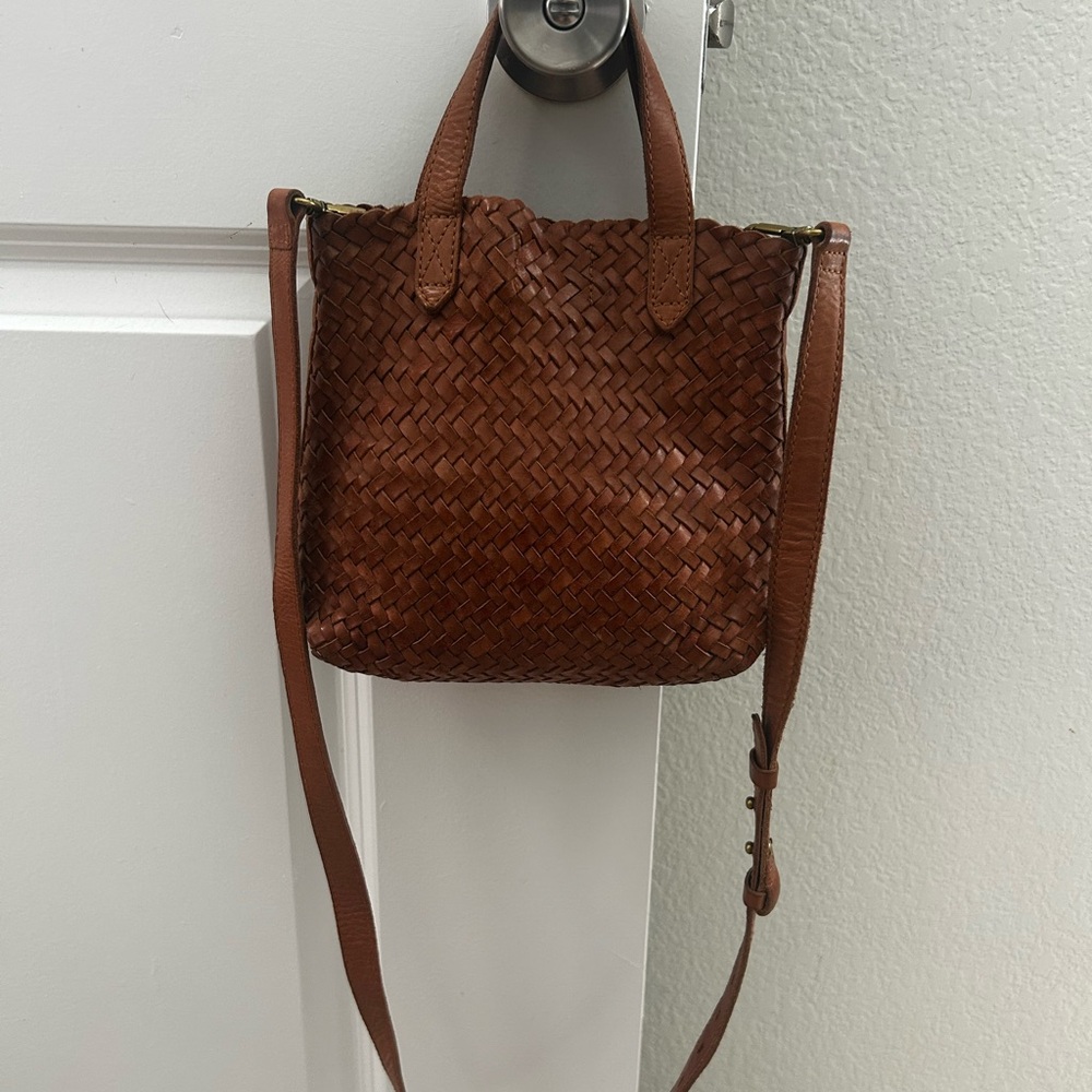 Madewell Woven Leather Crossbody Small Tote Bag